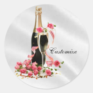 Champagne & Roses White Satin Stickers