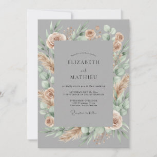 Champagne Sage Floral Watercolor Wedding Invitation