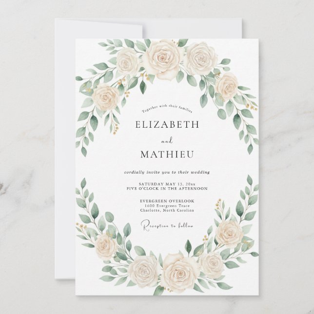 Champagne Sage Wreath Wedding Invitation (Front)