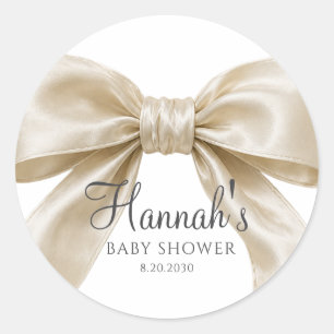 Champagne Satin Bow Baby Girl Shower Classic Round Sticker