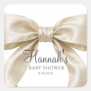 Champagne Satin Bow Baby Girl Shower Square Sticker