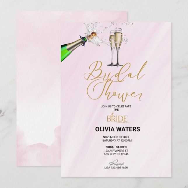 Champagne | Script Bridal Shower  Invitation (Front/Back)