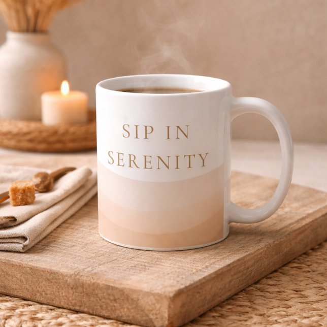 Champagne Shore Calm Classic Mug, 11 oz Coffee Mug (Taupe to ivory ombre with Sip in Serenity for elevated coastal mornings)