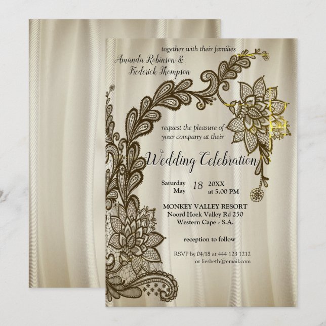 Champagne Silk with Gold Lace Invitation (Front/Back)
