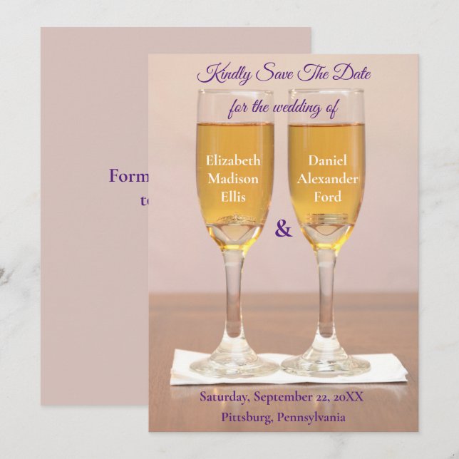 Champagne Simple Wedding Rings Save The Date (Front/Back)