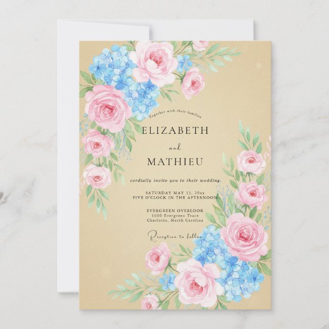 Champagne Sky Hydrangea Eucalyptus Wedding Invitation (Front)