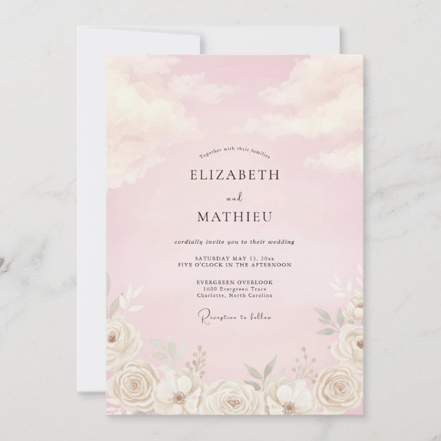 Champagne Soft Blush Petal Wedding Invitation (Front)