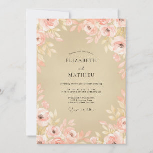 Champagne Soft Pink Painted Wedding Invitation