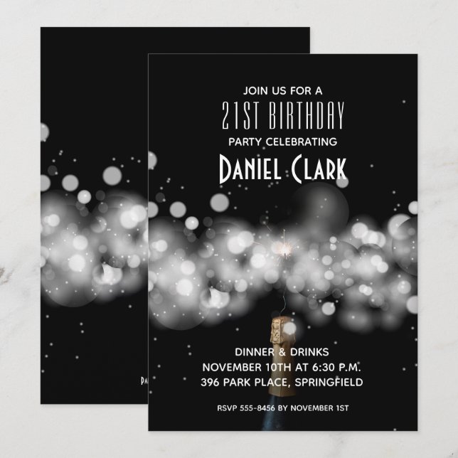 Champagne Sparkle 21e anniversaire Invitations (Devant / Derrière)