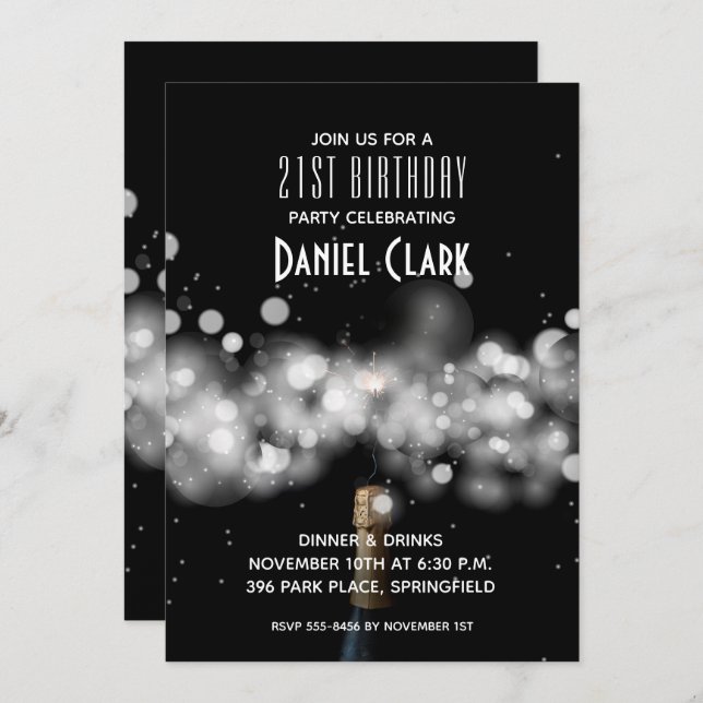 Champagne Sparkle 21e anniversaire Invitations (Devant / Derrière)