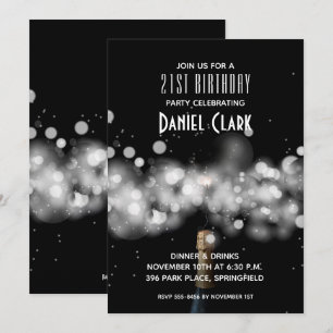 Champagne Sparkle 21st Birthday Party Invitations