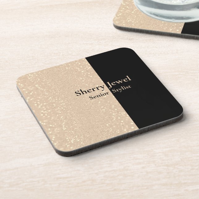 Champagne Sparkle Custom Glitter & Black Coaster (Left Side)