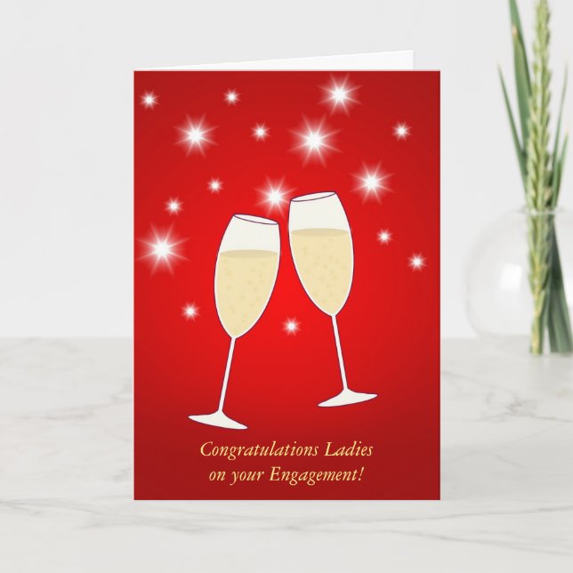 Champagne Sparkle Engagement Card for Lesbians (Front)