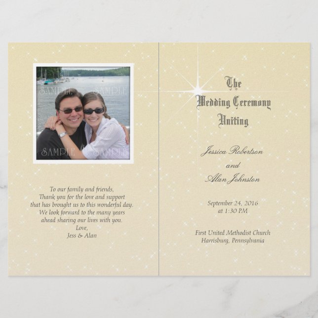 Champagne Sparkle Photo Wedding Program Template (Front)