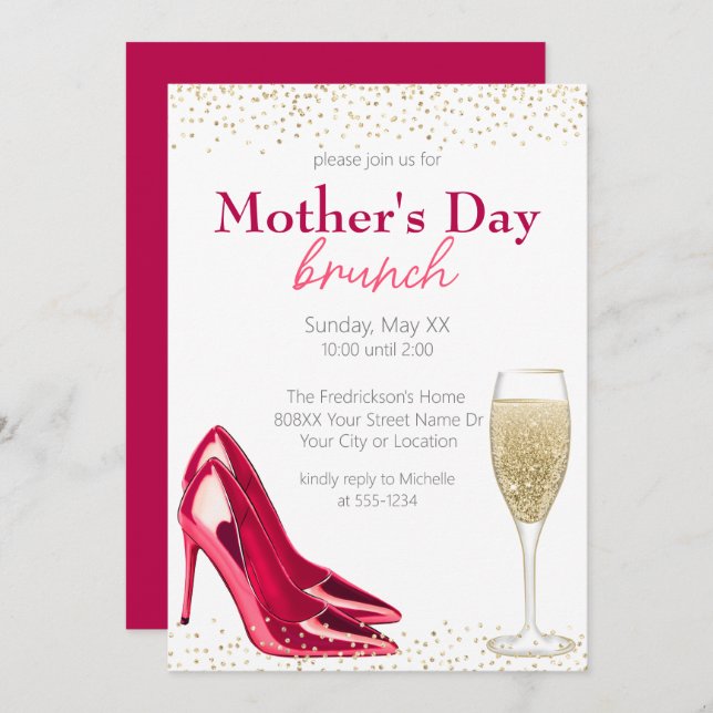 Champagne & Stilettos Mother's Day Brunch Invitation (Front/Back)