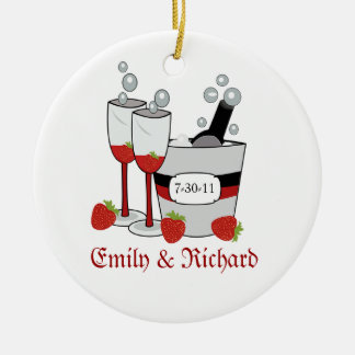 Champagne & Strawberries Bridal Shower Date Ceramic Ornament