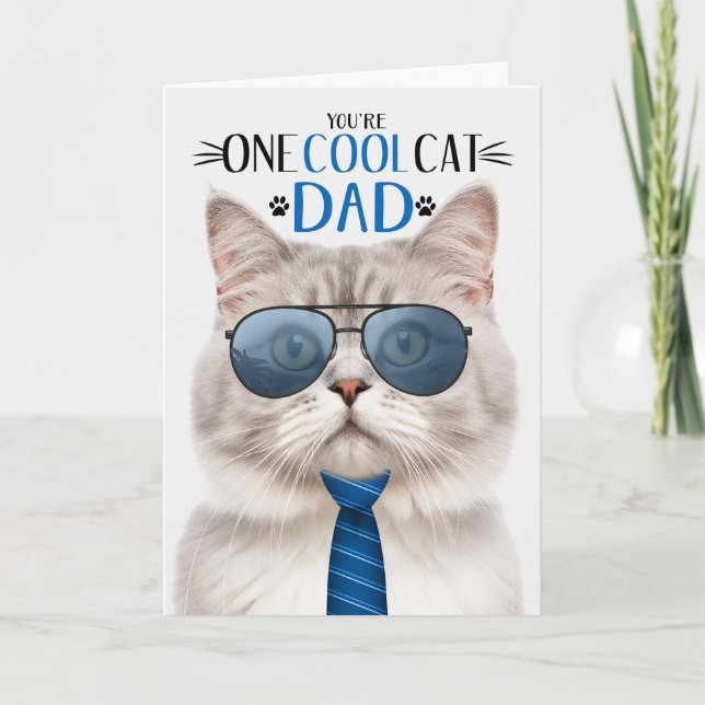 Champagne Tabby Cat Father's Day One Cool Cat Holiday Card (Front)