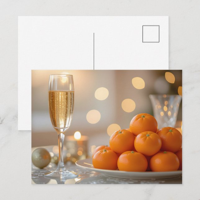 Champagne, Tangerines Festive Party Table Postcard (Front/Back)