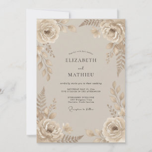 Champagne Taupe Foliage Eucalyptus Wedding Invitation