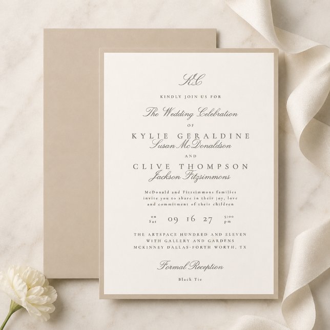 Champagne Taupe Formal Wedding Invitation (Creator Uploaded)