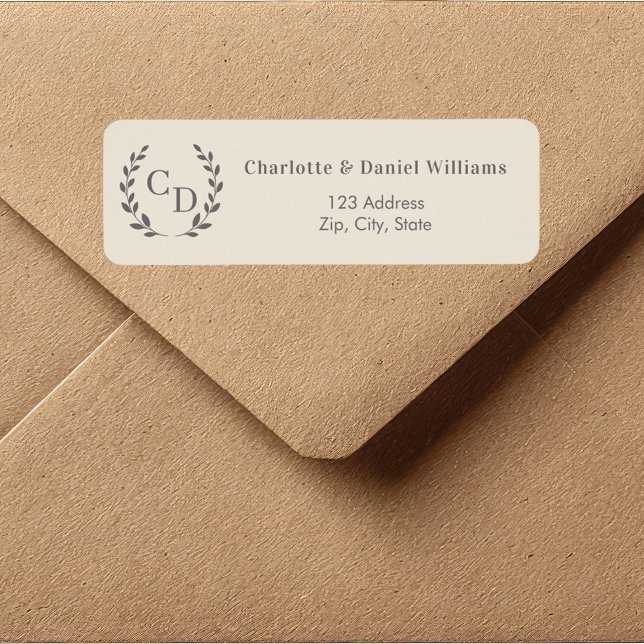 Champagne taupe monogrammed wreath return address (Creator Uploaded)