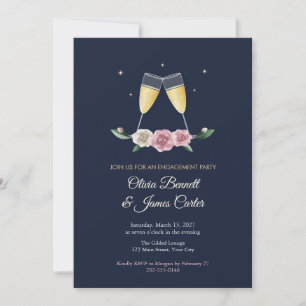 Champagne Toast and Roses Engagement Party Invitation