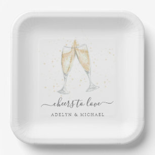 Champagne Toast "Cheers to Love" Personalized Paper Plate