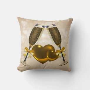 Champagne Toast Double Hearts Throw Pillow
