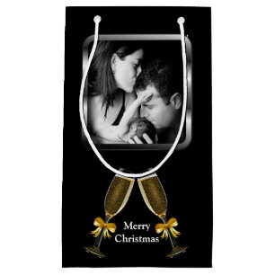 Champagne Toast Elegant Custom Photo Small Gift Bag