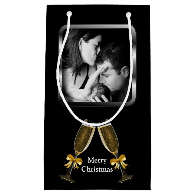 Champagne Toast Elegant Custom Photo Small Gift Bag (Front)