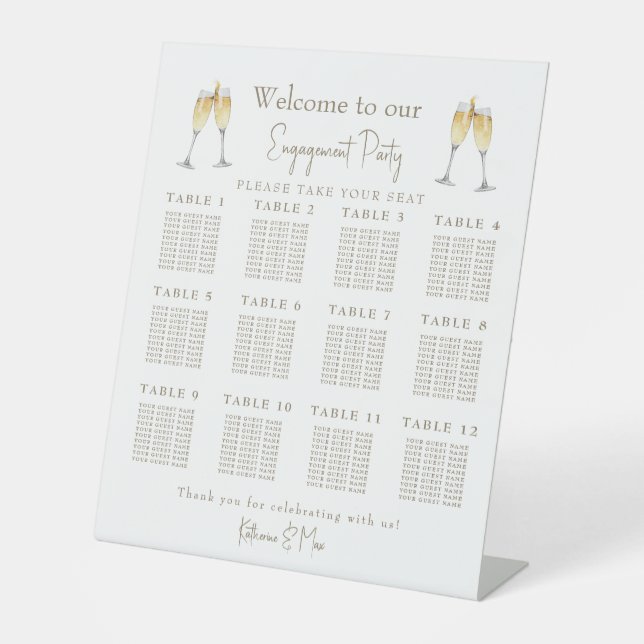 Champagne Toast Engagement Party Seating Chart Pedestal Sign (Front)