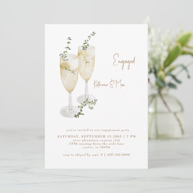 Champagne Toast Foliage Engagement Party II Invitation (Standing Front)