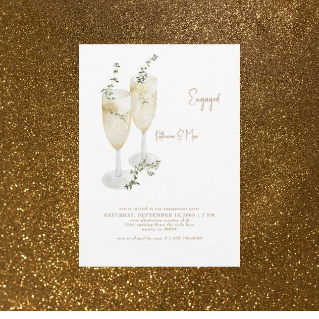 Champagne Toast Foliage Engagement Party Invitation (Creator Uploaded)
