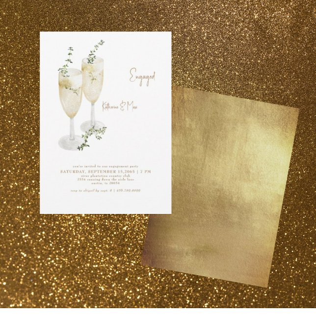 Champagne Toast Foliage Gold Engagement Party Invitation (Creator Uploaded)