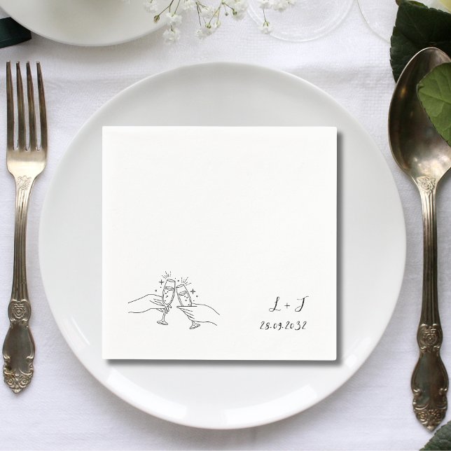 Champagne Toast Monogram Personalized Wedding Napkin (Creator Uploaded)