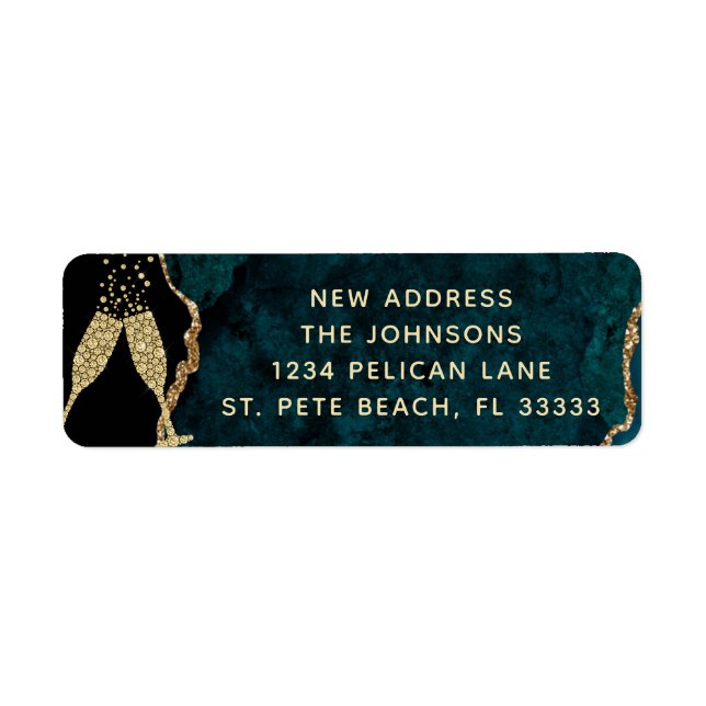 Champagne Toast New Home Teal Gold Return Address (Front)