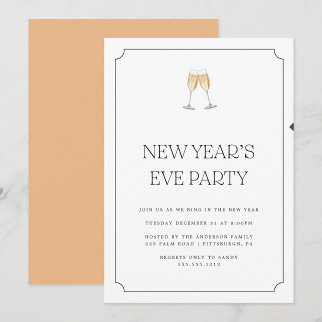 Champagne Toast New Years Eve Party Invitation (Front/Back)
