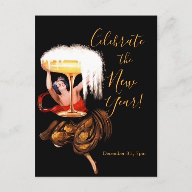 Champagne Toast NYE Invitation Postcard (Devant)