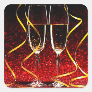 Champagne Toast on New Years Day Square Sticker