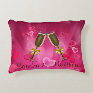Champagne Toast Pink Hearts Decorative Pillow