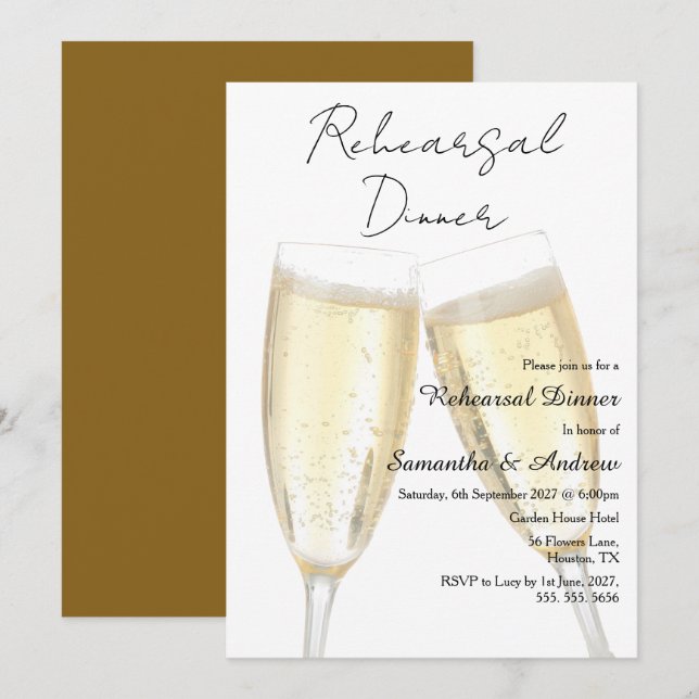 Champagne Toast Rehearsal Dinner Invitation (Front/Back)