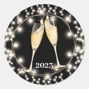 Champagne Toast String Lights Classic Round Sticker