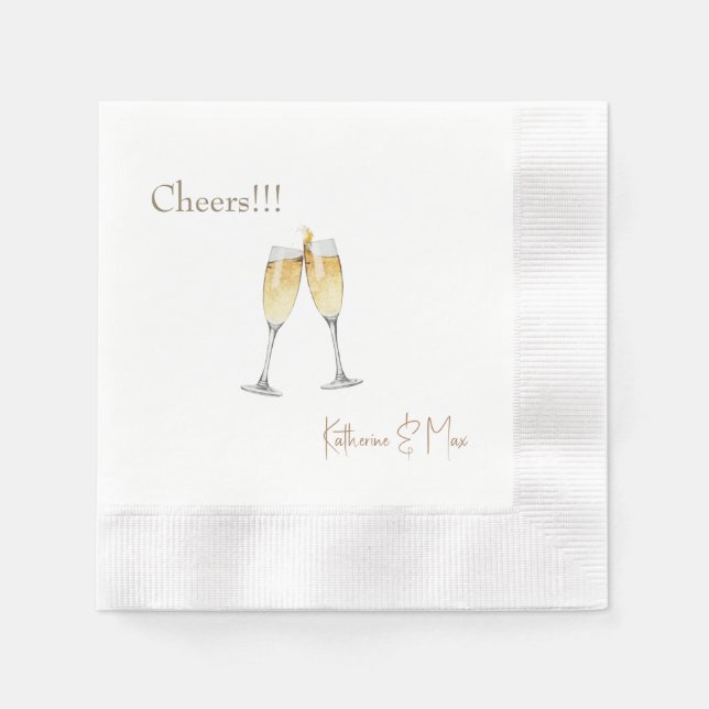 Champagne Toast Wedding Personalized Coined Napkin (Front)