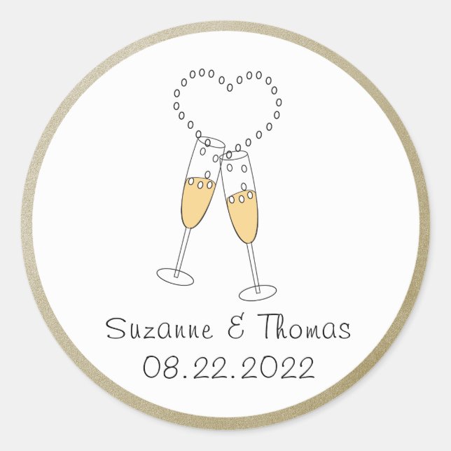 Champagne Toast with Heart Personalized Sticker (Front)