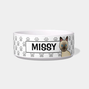 Champagne Tonkinese Cat Cartoon Drawing & Name Bowl