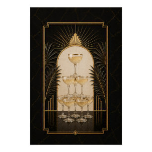 Champagne Tower Art Deco Poster   Bar Art