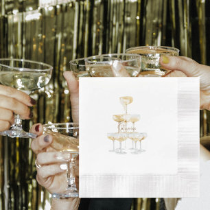 Champagne Tower Custom Name Coined Napkin