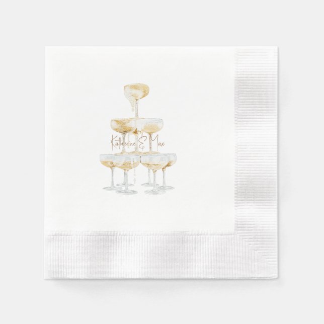 Champagne Tower Custom Names Wedding Coined Napkin (Front)