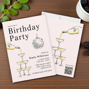 Champagne Tower disco ball Birthday  Invitation
