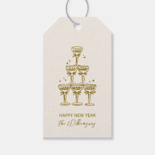 Champagne Tower Gold Handwritten Happy New Year Gift Tags